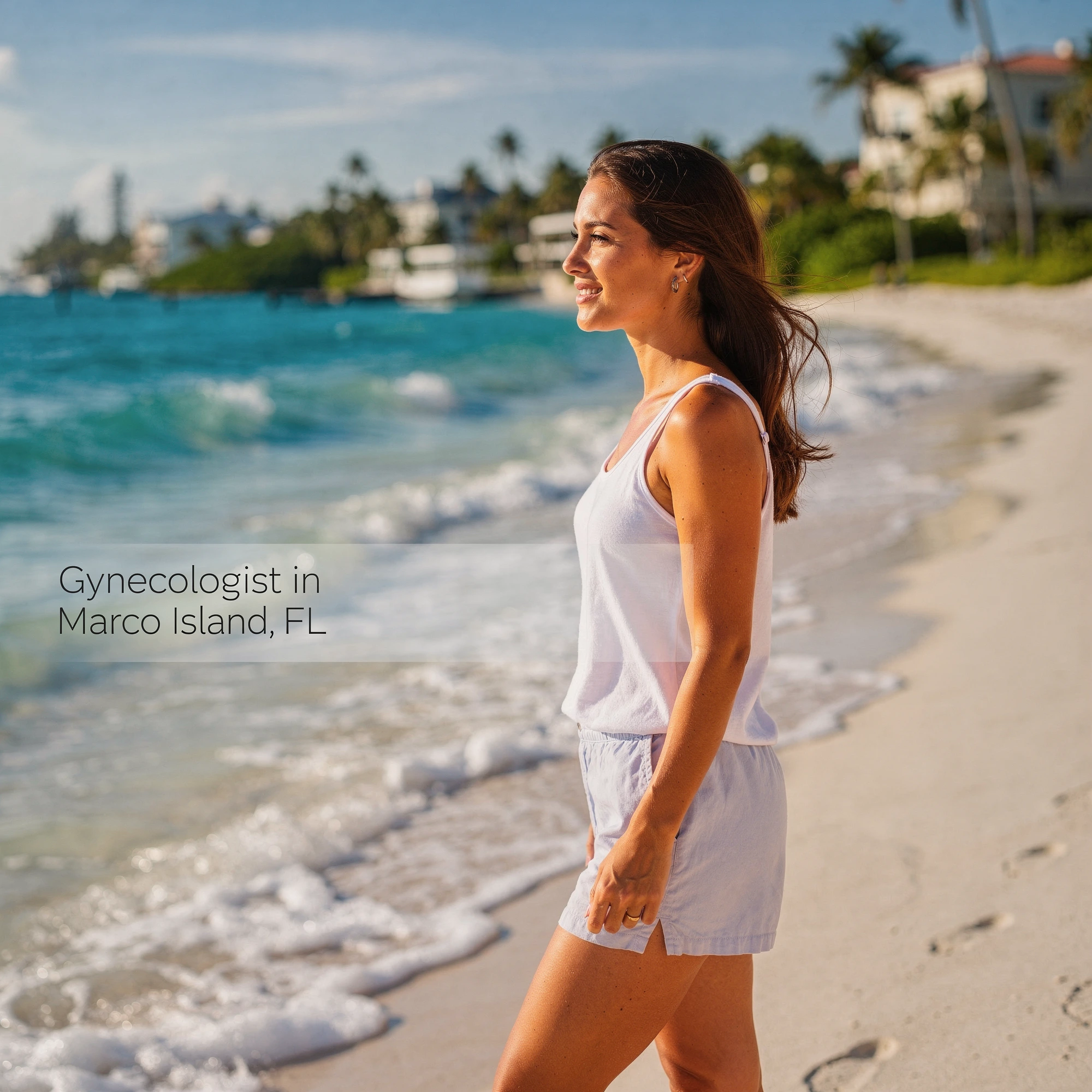 Active woman walking along the Southwest Florida coast - meet the urogynecology team serving Marco Island, FL